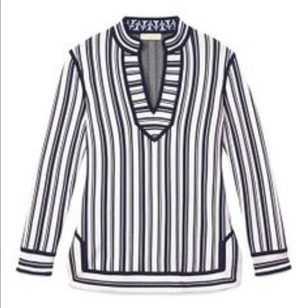 Tory Burch Navy and White Cotton Knit Sweater